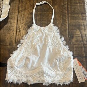Colsie Size XS WHITE High Neck Bralette Bra Lace Overlay Halter